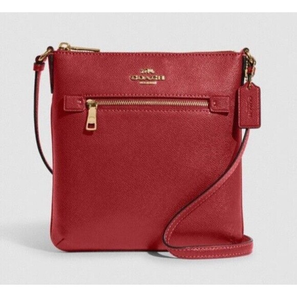 New Coach CE871 Mini Rowan File Bag Crossgrain Leather 1941 Red - Picture 1 of 4